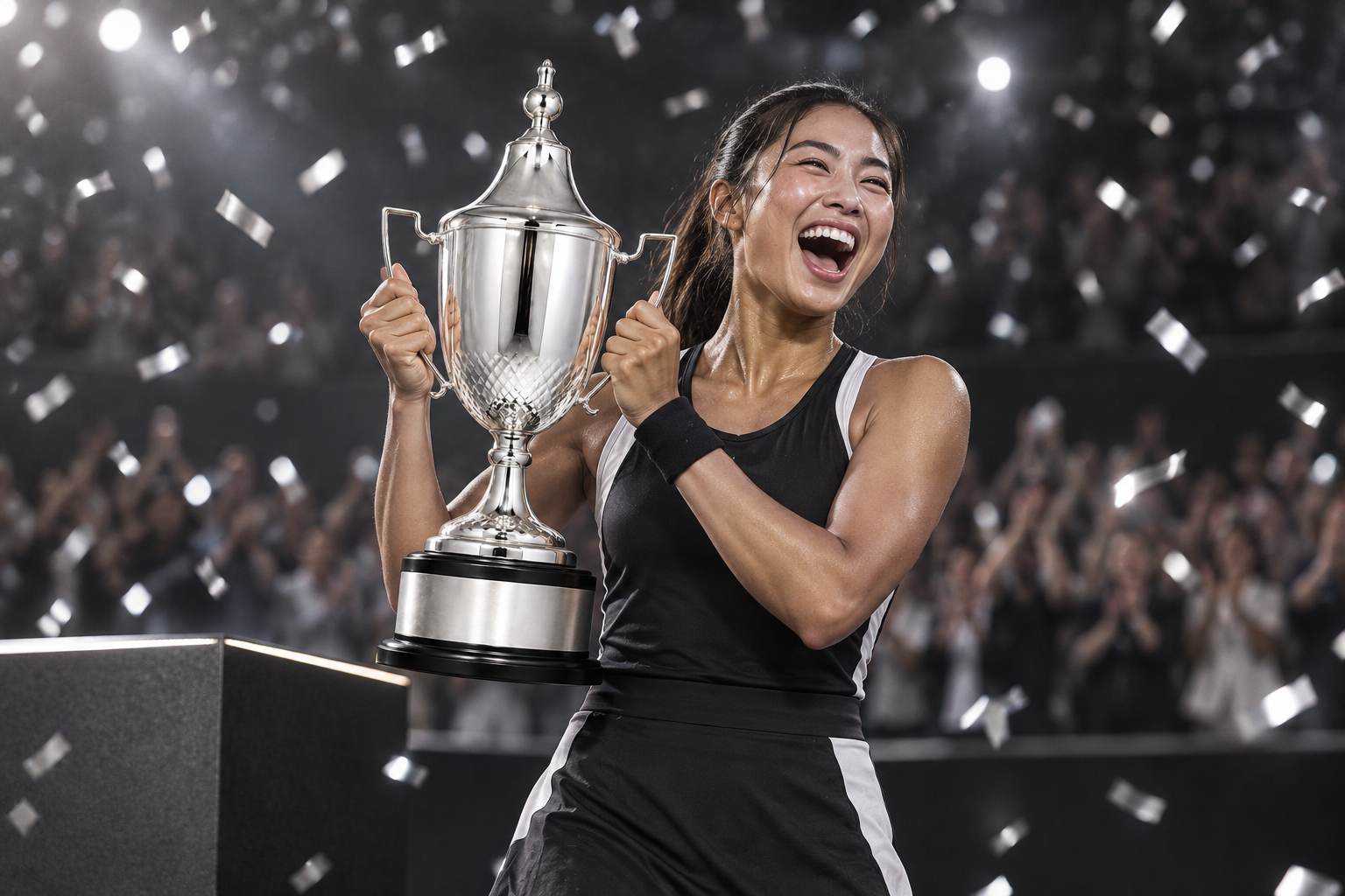 Campaign visualisation of a tournament winner holding a White Silver Legacy cup